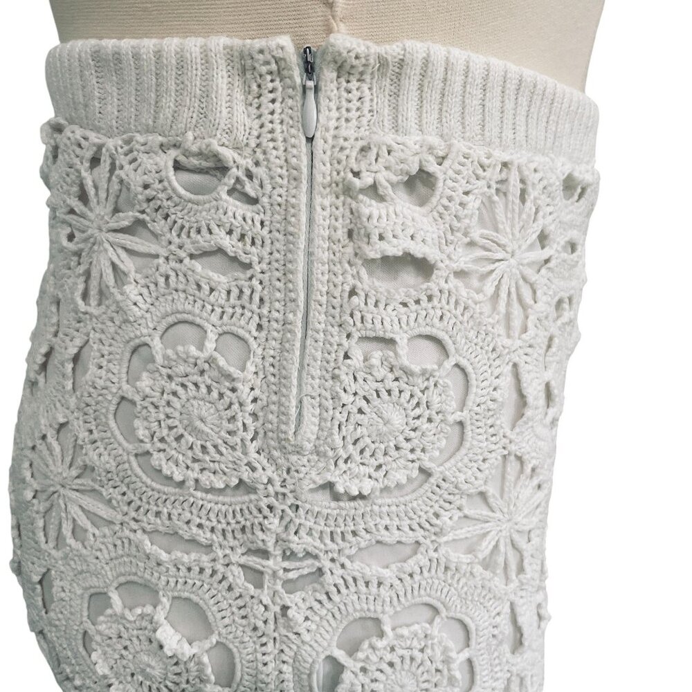 Boho Crochet Midi Skirt‎ White Floral Knit Lined 111 State XL Cottagecore - Picture 7 of 11